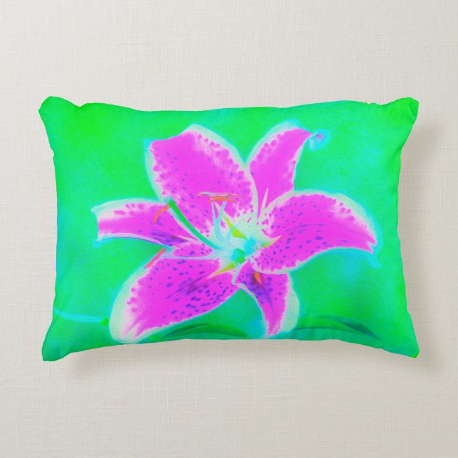 Shock rosa Stargazer Lily om turkos och Grönt Prydnadskudde (Framsidan)