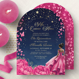 Shock rosa Starry Night Quinceanera Inbjudningar