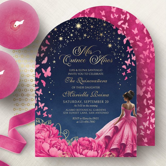 Shock rosa Starry Night Quinceanera Inbjudningar (Skapare uppladdad)