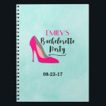 Shock rosa Stiletto High Heel Bachelorette Party Anteckningsbok Med Spiral<br><div class="desc">En bärbar spiral-dator med en digital bild av en högklack som ska skon i shock rosa. Vattenfärgsbakgrund för Mint-grönt. Bachelorette-partyt skrivet i ett sött trendig. Chic och modern utformning. Anpassa med din bachelorette-partiinformation.</div>