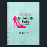 Shock rosa Stiletto High Heel Bachelorette Party Anteckningsbok Med Spiral<br><div class="desc">En bärbar spiral-dator med en digital bild av en högklack som ska skon i shock rosa. Vattenfärgsbakgrund för Mint-grönt. Bachelorette-partyt skrivet i ett sött trendig. Chic och modern utformning. Anpassa med din bachelorette-partiinformation.</div>