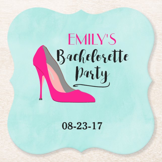Shock rosa Stiletto High Heel Bachelorette Party Underlägg Papper (Framsida)