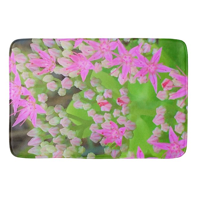 Shock rosa Succulent Sedum med Fleshy Grönt Lövs Badrumsmatta (Framsidan)