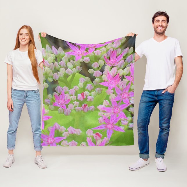 Shock rosa Succulent Sedum med Fleshy Grönt Lövs Fleecefilt (På plats)