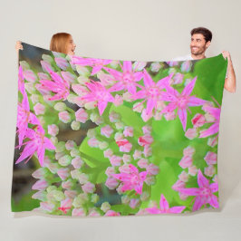 Shock rosa Succulent Sedum med Fleshy Grönt Lövs Fleecefilt