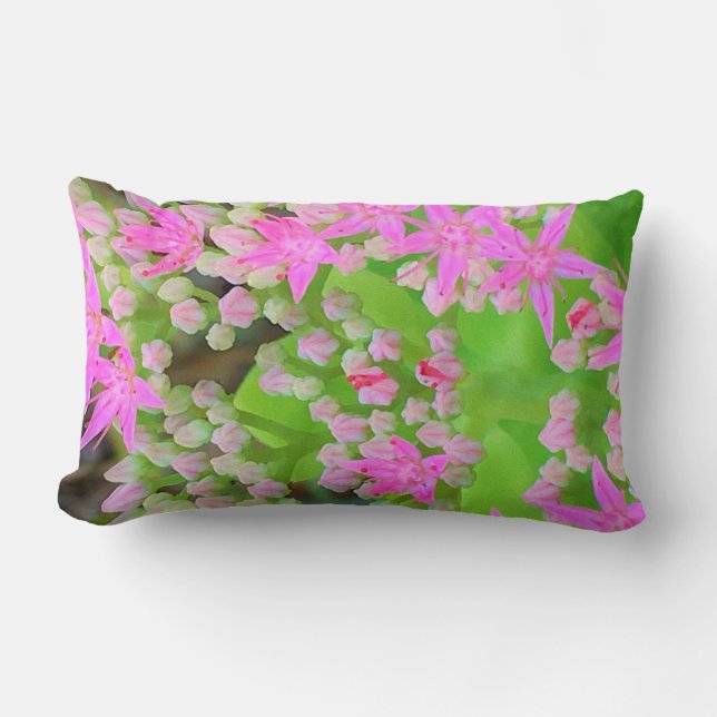 Shock rosa Succulent Sedum med Fleshy Grönt Lövs Lumbarkudde (Framsida)