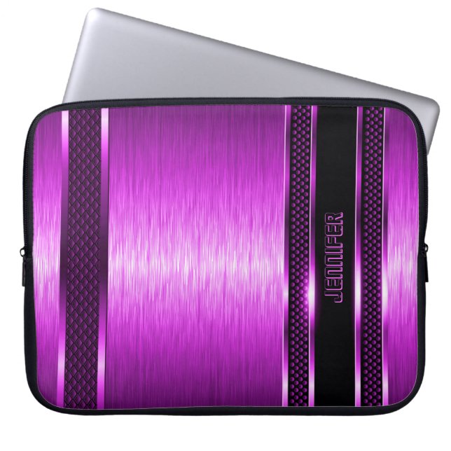 Shock rosa & svart design, borstat aluminiumutseen laptop sleeve (Framsidan)
