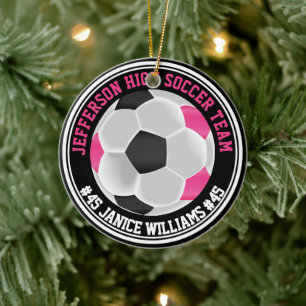 Shock rosa, svart och vit ⚽ julgransprydnad keramik