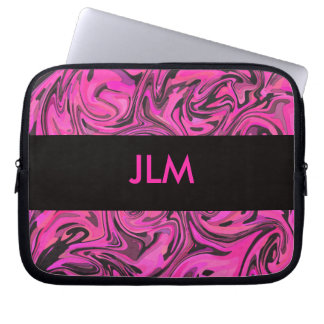 Shock rosa- & svartflytande virvlar runt laptop sleeve