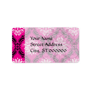 shock rosa svartvit ornatdamm adressetikett