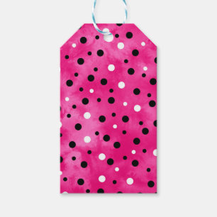 Shock rosa Svartvit vattenfärg Polka dots Presentetikett