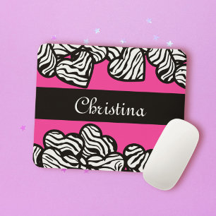 Shock rosa svartvitt zebra mönstrad hjärtat namn musmatta