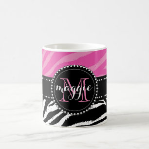 Shock rosa- & svartzebra tryckMonogram flickaktigt Kaffemugg