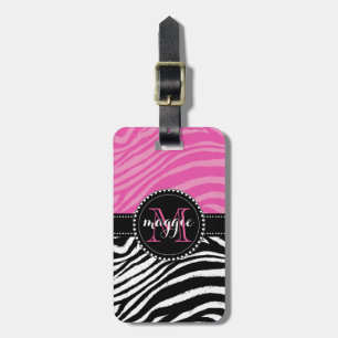 Shock rosa- & svartzebra tryckMonogram girly2 Bagagebricka