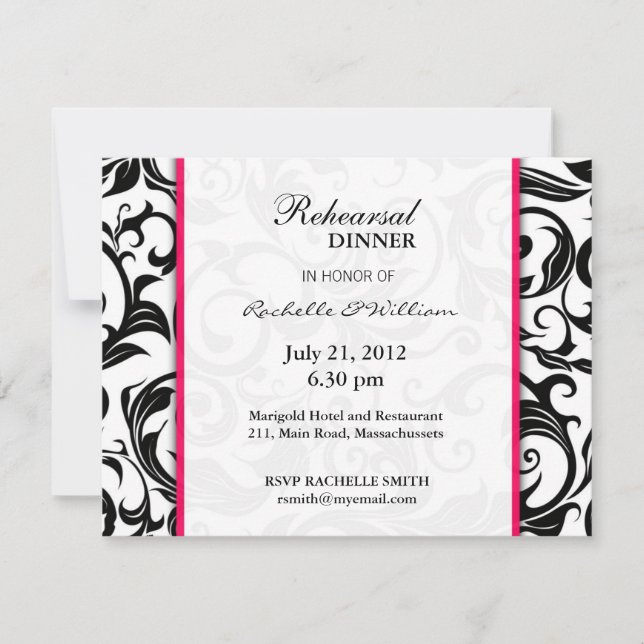 Shock rosa Swirl Rehearsal Dinner Card Inbjudningar (Framsida)