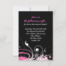SHOCK ROSA SWIRLS & STARS Bat mitzvah Party-kort