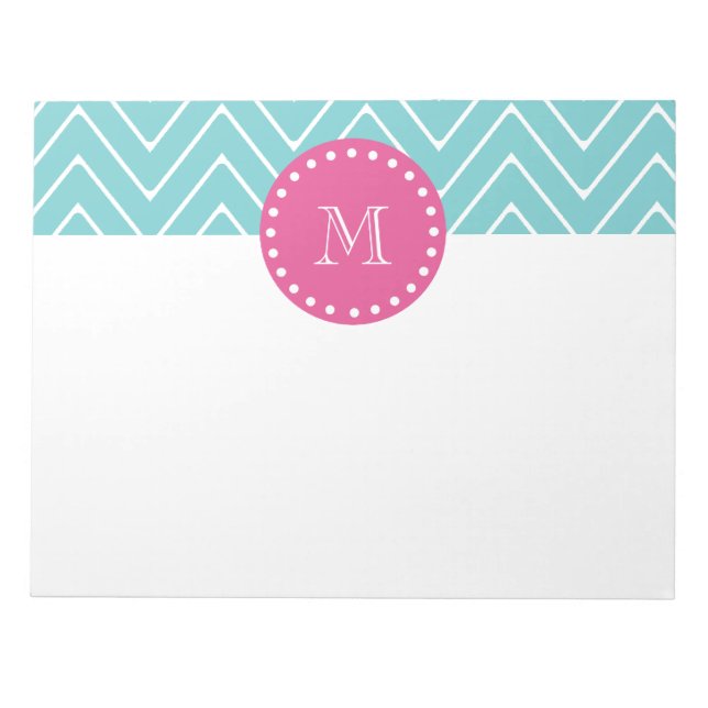 Shock rosa, Teal Blue Chevron | Ditt monogram Anteckningsblock (Framsida)