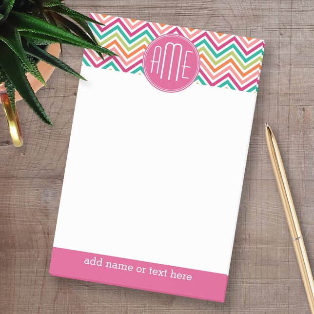 Shock rosa Teal Orange Chevrons Anpassningsbar Mon Post-it Block (Custom Post-it Note Pads - Add your name and other text)
