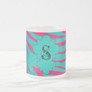 Shock rosa Teal Zebra Frosted Glass Coffee Mugg Ko