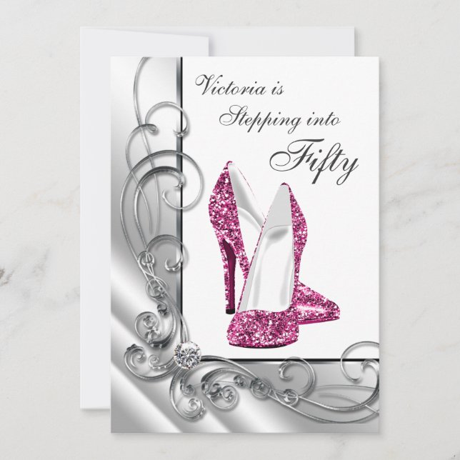 Shock rosa till 50 Födelsedagsfester Inbjudningar (Framsida)