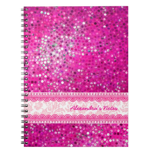 Shock rosa Tones Glitter Struktur-Monogram 2 Anteckningsbok (Framsidan)
