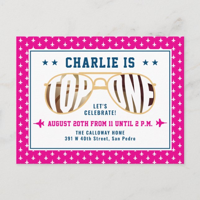 Shock rosa TopOne Fighter Pilot Tema Första födels Vykort (Framsida)