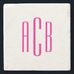 Shock rosa Tre Brev Monogram Stenunderlägg<br><div class="desc">Modern shock rosa först förra mitten namn, tredimensionell stil-monogramdesign från brev i ett snyggt fet stil med versaler. Välj ett annat färg om du vill skapa din egen underlägg för en brud eller annan medlem i bröllopsfesten. Om du överför den monogrammade designen kan du markera hela brev och flytta dem....</div>