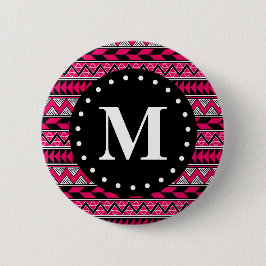 Shock rosa Tribal Chevron Mönster Monogram Knapp