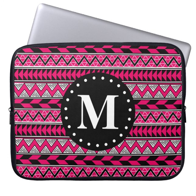Shock rosa Tribal Chevron Mönster Monogram Laptop Fodral (Framsidan)
