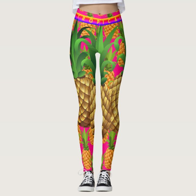 Shock rosa Tropiska anananas Leggings (Framsida)