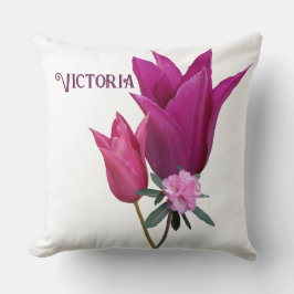 Shock rosa tulips Victoria namn anpassade Pillow Kudde