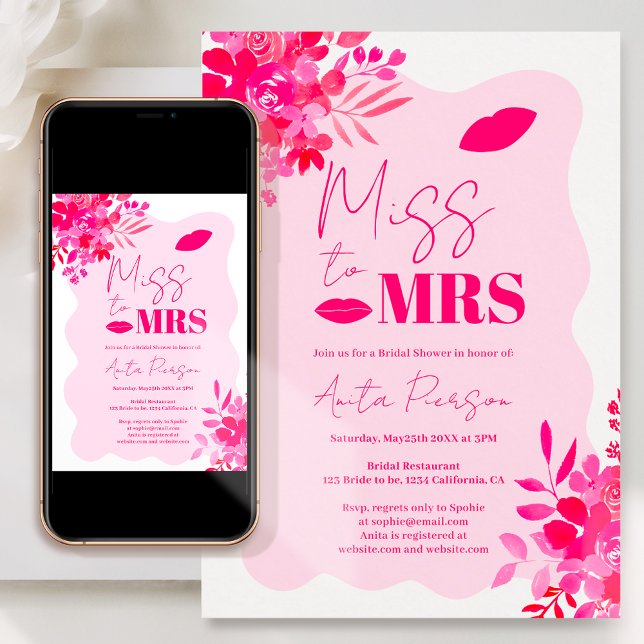 Shock rosa vågigt möhippan ram red rosa blommigt  inbjudningar (Skapare uppladdad)