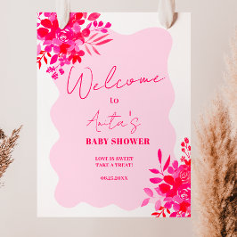Shock rosa vågigt välkomstmottagning för blommigt  poster