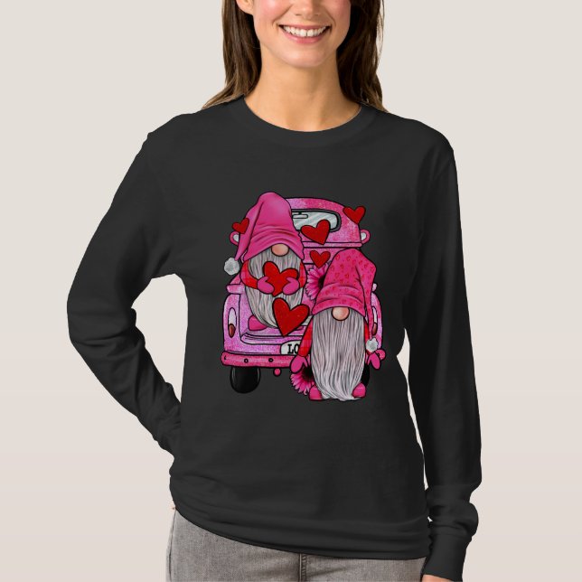 Shock rosa Valentindagen Gnomes T Shirt (Framsida)