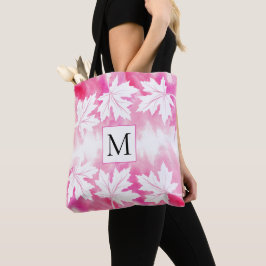 Shock rosa vattenfärgen tvättar löv och monogram tygkasse