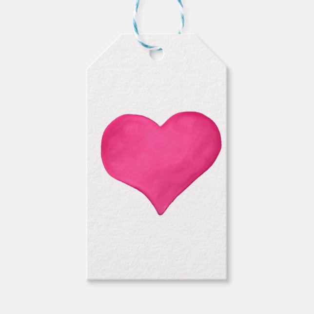 Shock rosa Vattenfärgshjärta Presentetikett (Framsidan)