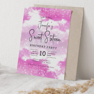 Shock rosa Vattenfärgskluster Söt 16 Party Inbjudningar
