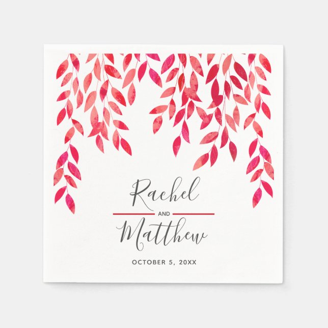 Shock rosa Vattenfärgsventiler Bröllop Pappersservett (Framsidan)