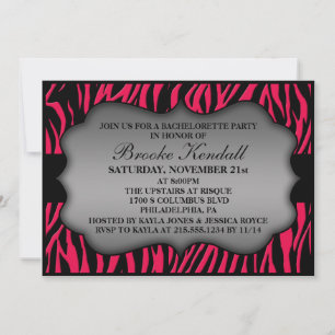 Shock rosa Vild Night Zebra tryck Bachelorette Par Inbjudningar
