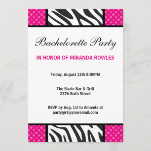 Shock rosa Vild Zebra Bachelorette Party Inbjudningar