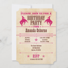 Shock rosa Vintage Cowboy Birthday-inbjudan Inbjudningar