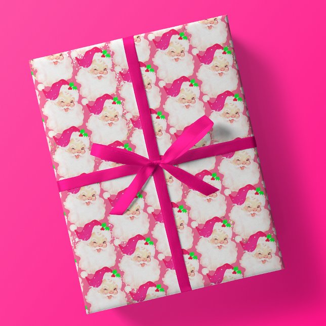 Shock rosa vintage jultomten wink christmas-gåva presentpapper (Skapare uppladdad)