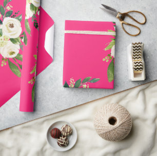 Shock rosa Vit blommigt Presentpapper