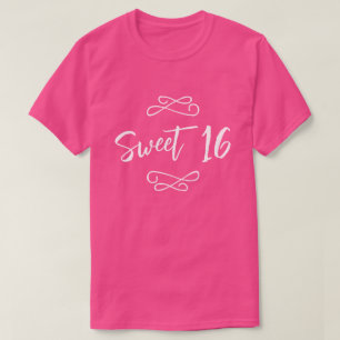 Shock rosa Vit Chic Doodle Modern Script Sweet 16 T Shirt