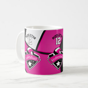Shock rosa, vit och svart volleyboll kaffemugg