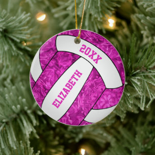 shock rosa, vit personlig, flickors volleyball julgransprydnad keramik