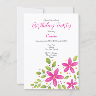 Shock rosa Watercolor Blommigt Bouquet Inbjudningar