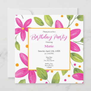 Shock rosa Watercolor Blommigt Bouquet Inbjudningar