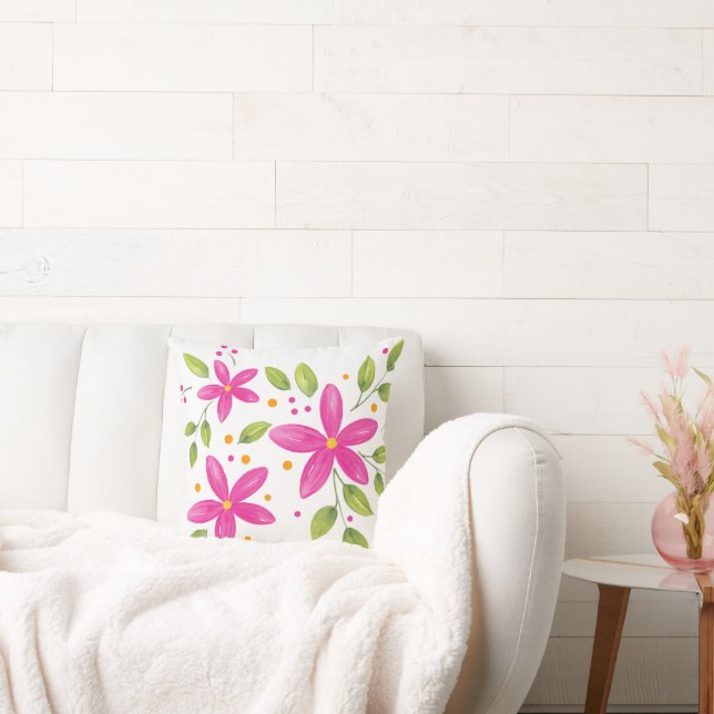 Shock rosa Watercolor Blommigt Bouquet Kudde (Soffa)