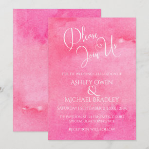 Shock rosa Watercolor Elegant Typography Bröllop 1 Inbjudningar